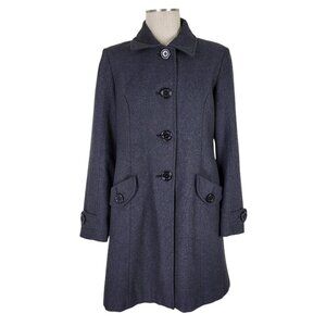 London Fog Wool Blend Coat Women Size L Black 4 Button Closure Pockets Lined